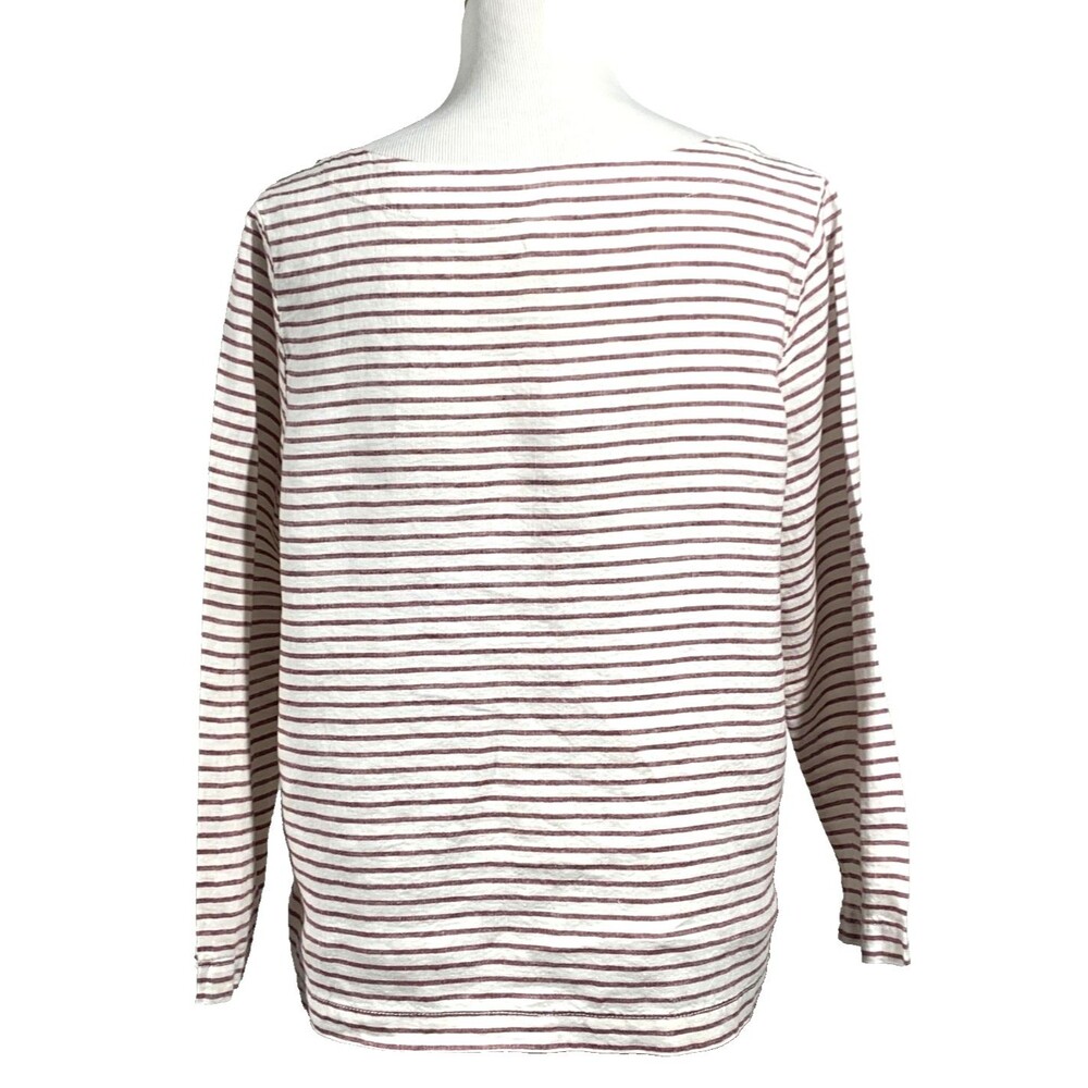 Artisan NY 100% Linen Top Womens L Burgundy White Striped Long Sleeve Boat Neck - Picture 4 of 9